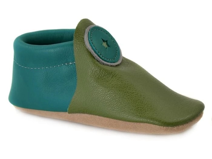 Softstar Roo Moccasin - Smooth Leather — Moss / Teal · Wide · для малышей, фото 1 из 4