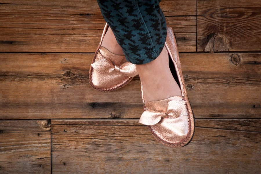 Женские балетки Unshoes Custom Metallic Primrose — Rose gold (с бантом), фото 1 из 2