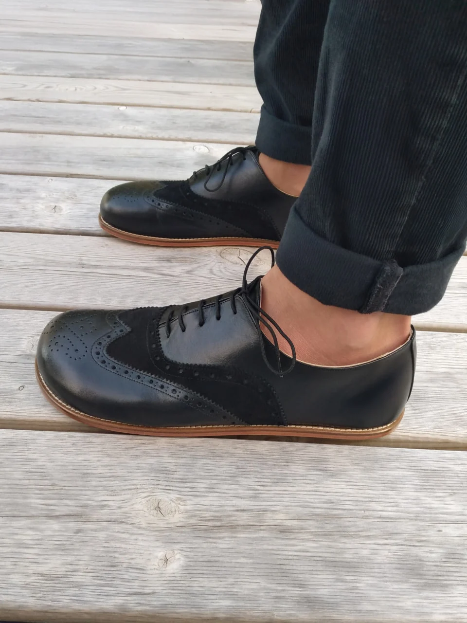 Harlem Brogue — чёрная кожа и замша, Zero Drop — жёсткая кожаная подошва, фото 5