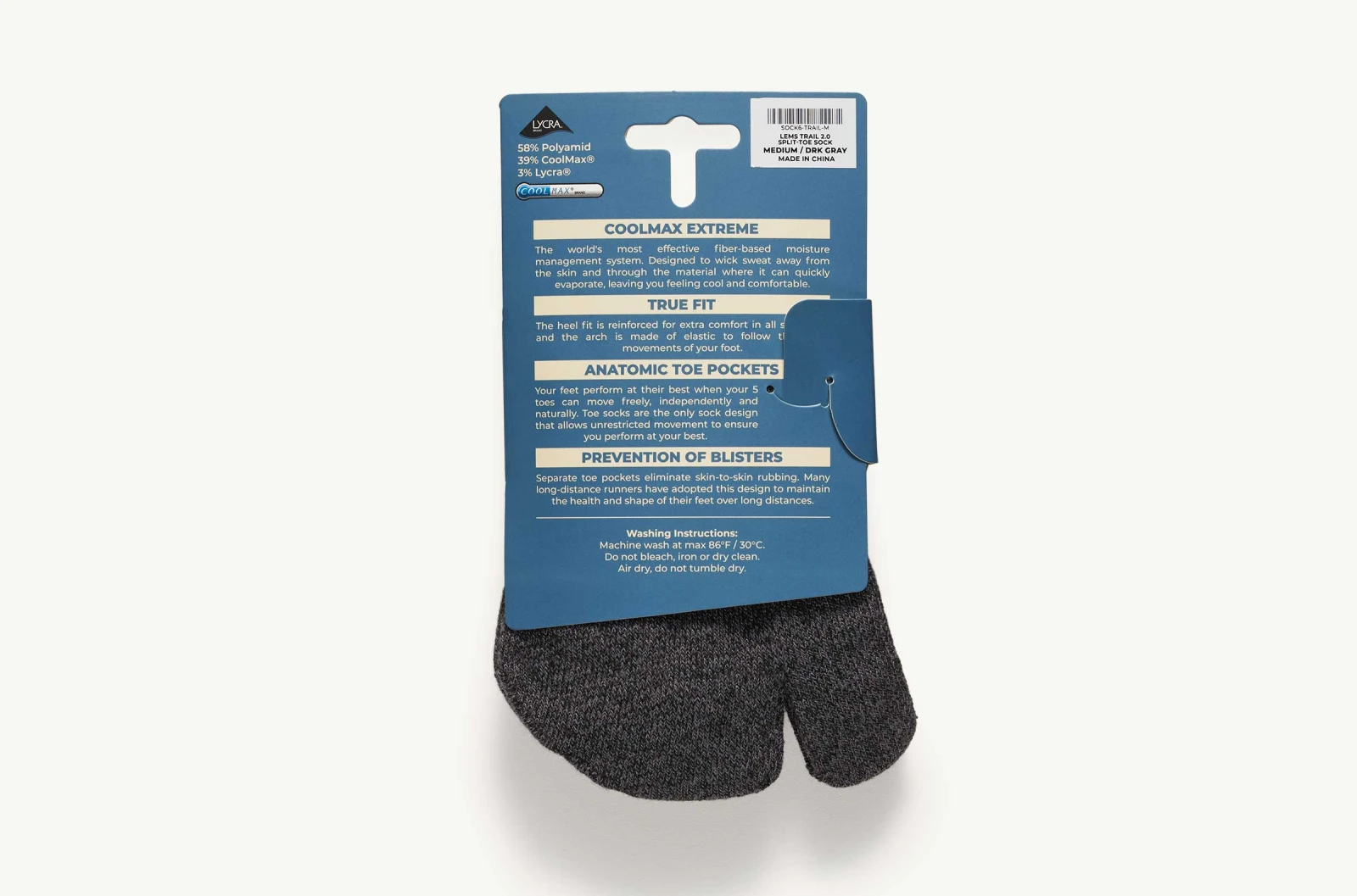 Носки Lems Trail Split Toesock — тёмно-серый, фото 3