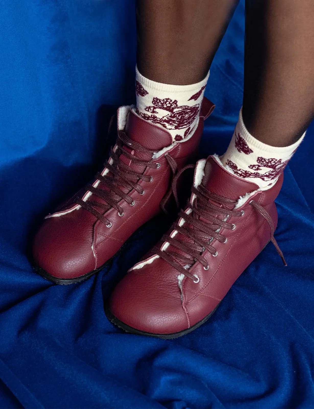 Женские ботинки SHUU Cordones, бордовые, увеличенная полнота, фото 2