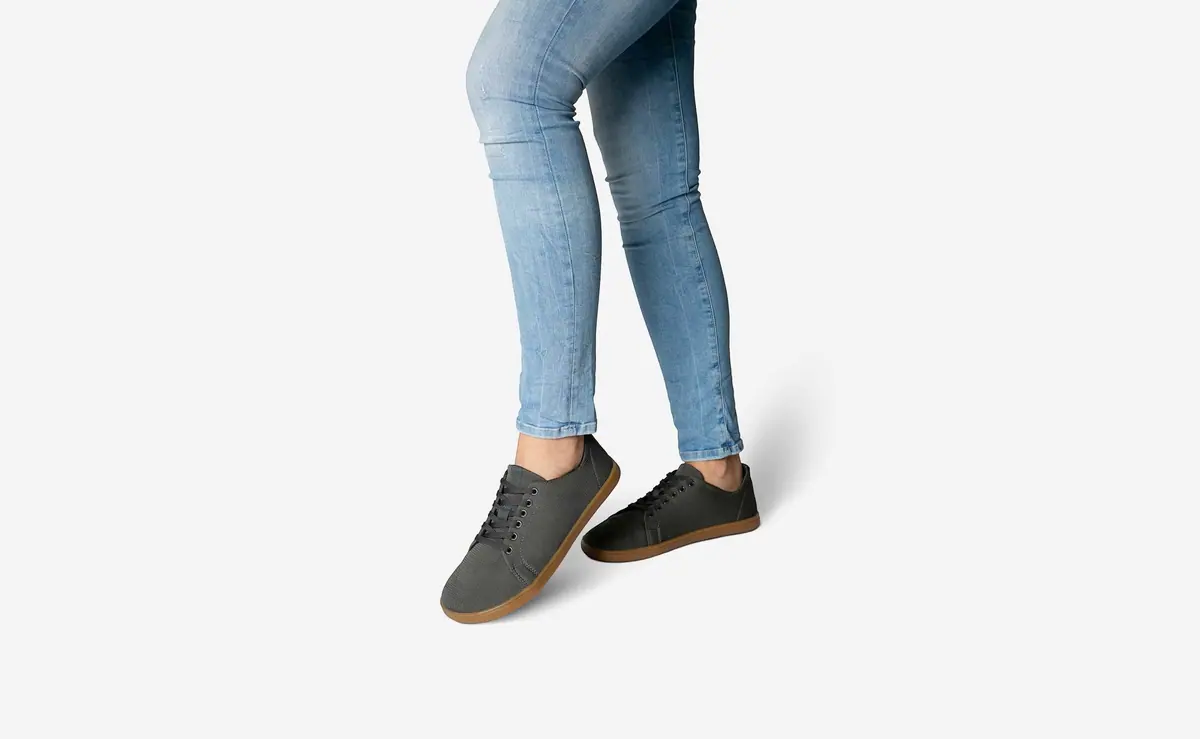 Босоногие кроссовки Feelgrounds Original Knit — графитовый с бежевой подошвой, фото 6