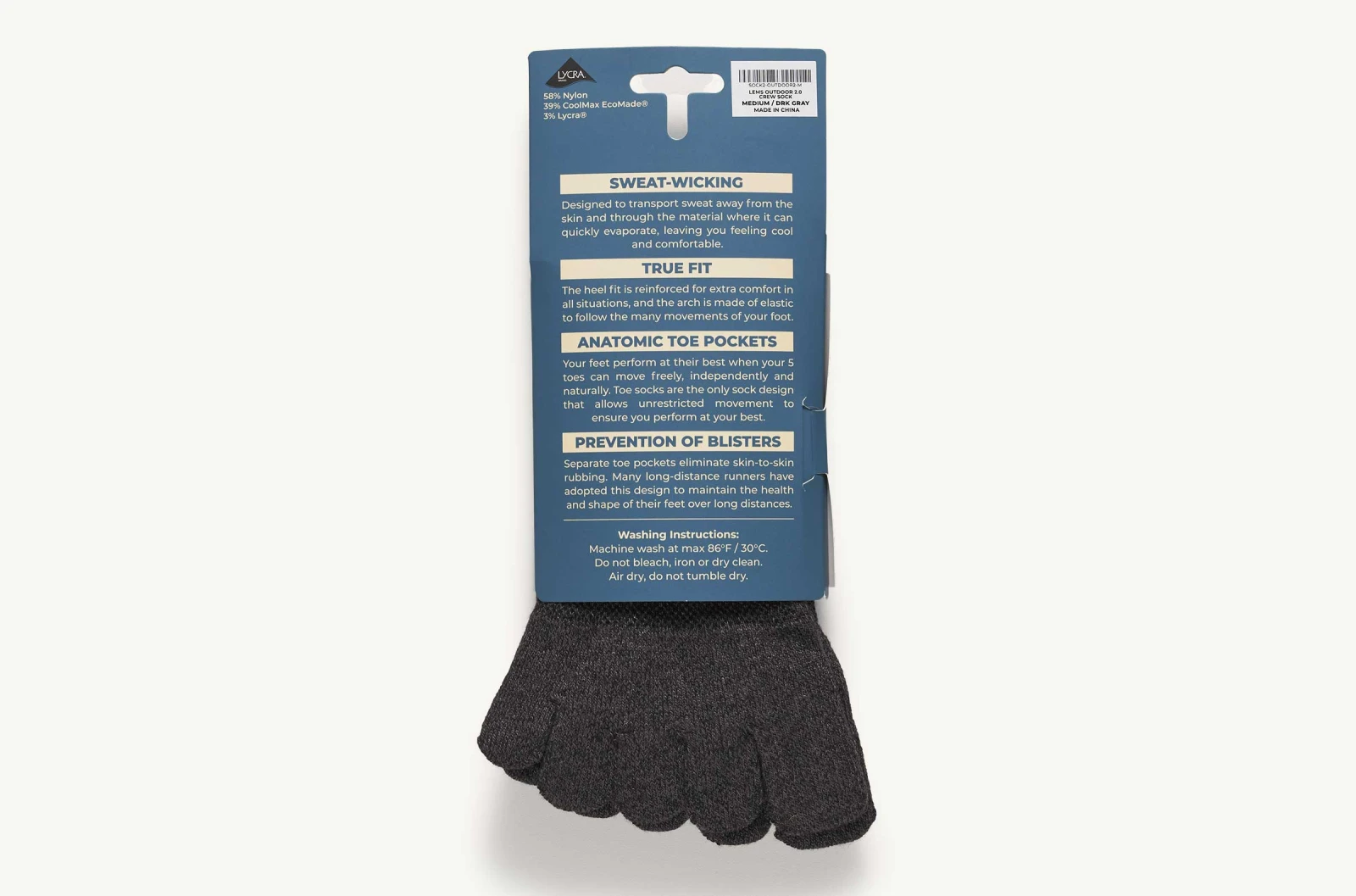 Носки Lems Outdoor Crew Toesock — тёмно-серый (EcoMade), фото 6