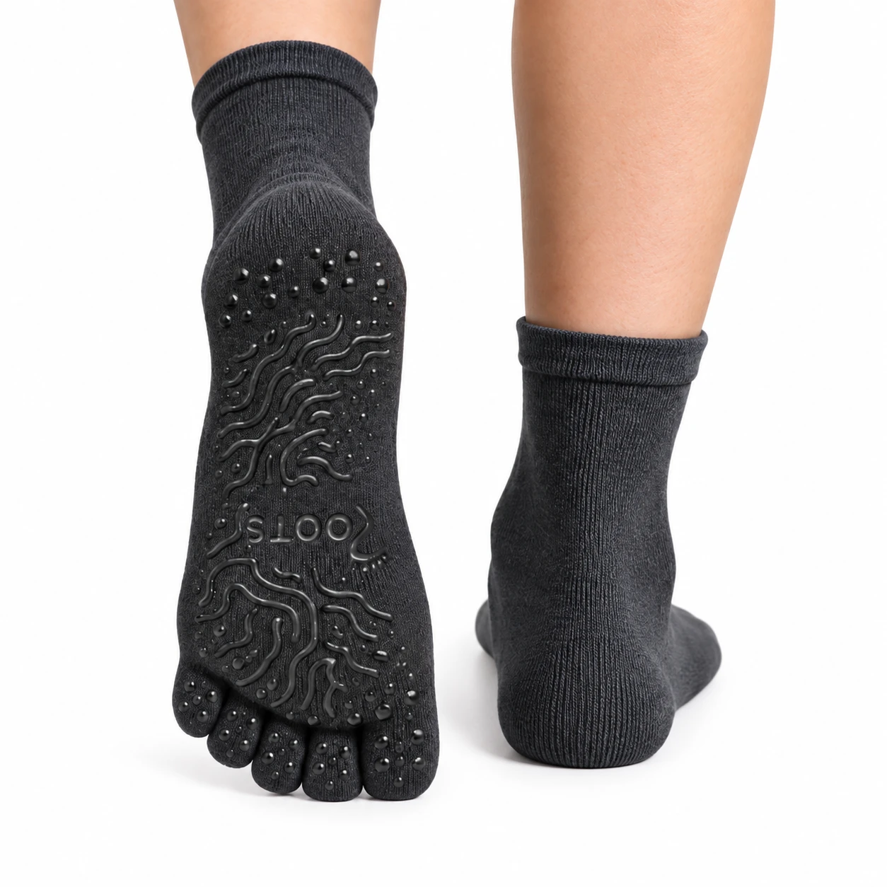 Носки Roots Barefoot противоскользящие пятипалые Dual Grip Pilates — тёмно-серый, фото 2
