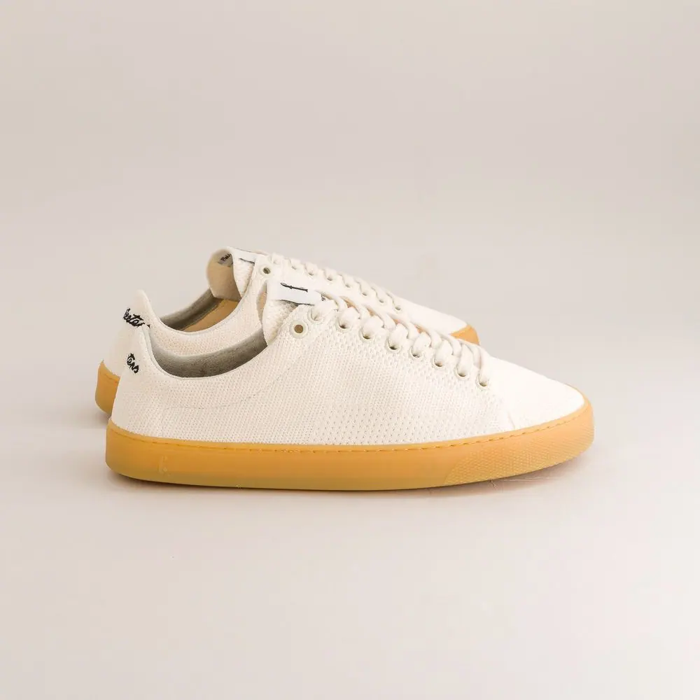 Босоногие кроссовки Fleeters Peach — трикотаж молочный коричневая подошва, фото 3