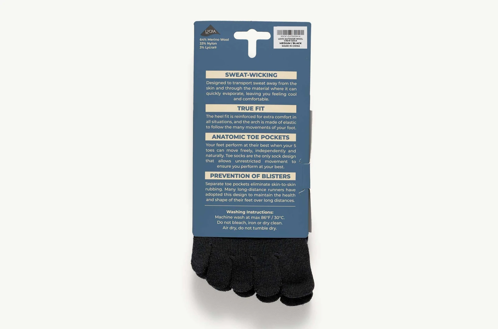 Носки Lems Outdoor Crew Toesock — тёмно-серый (EcoMade), фото 3